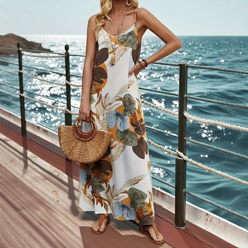 Damen Maxikleid mit floralem Design und feinen Spaghettiträgern EB