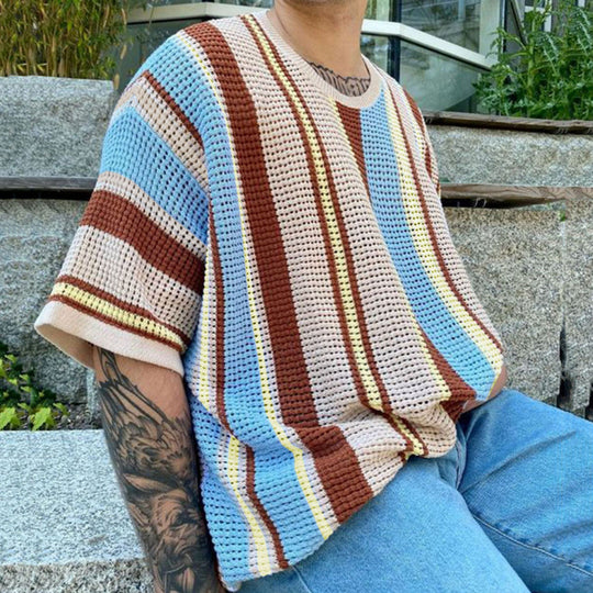 Herren luftiges Strick-T-Shirt im modischen Design mit gemustertem Stoff EB