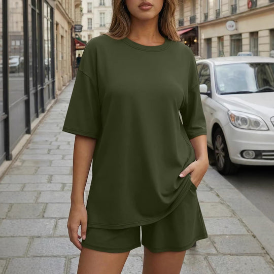 Damen Oversized Freizeit-Set mit kurzem Oberteil und lässiger Shorts EB