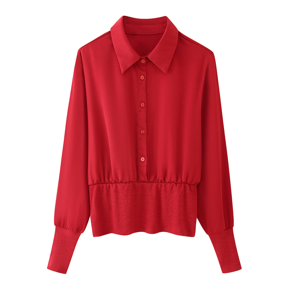 Damen Blusenshirt mit elastischem Bund und eleganten Knopfdetails EB