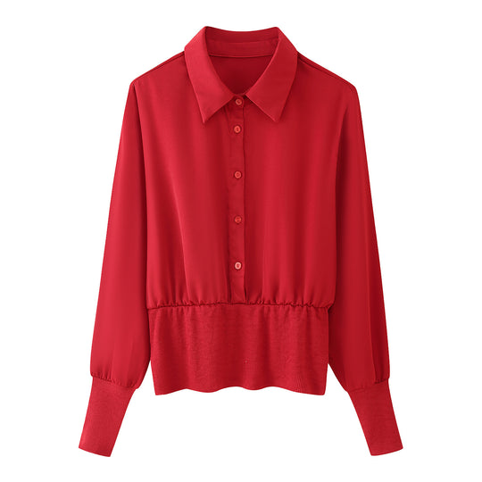 Damen Blusenshirt mit elastischem Bund und eleganten Knopfdetails EB
