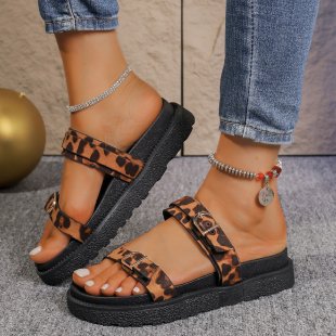 Damen Komfortable Zehentrenner mit modischem Tierfell-Design EB
