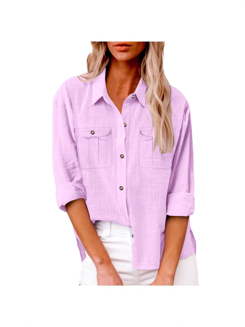 Damen Leichte Oversize-Hemdbluse aus Baumwollmischung mit Brusttaschen EB