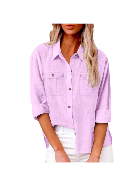 Damen Leichte Oversize-Hemdbluse aus Baumwollmischung mit Brusttaschen EB