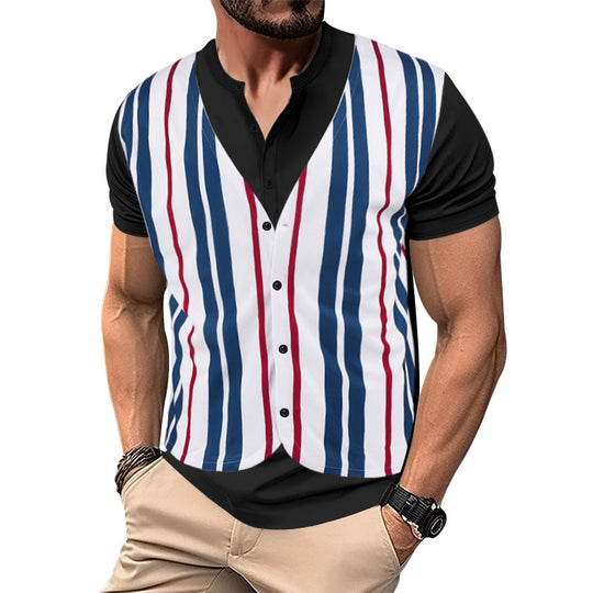 Herren Kurzarm-Henley-Shirt mit gestreiftem Design und modernem Schnitt EB