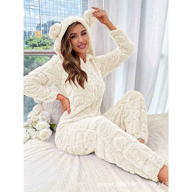 Damen Gemütlicher Fleece-Overall mit Kapuze EB