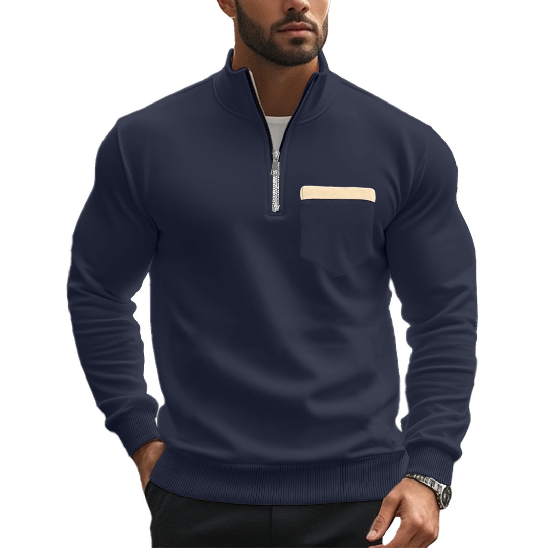 Herren nan angerauter Sweat-Halbzip mit kontrastiertem Innenkragen und elastischem Saum EB