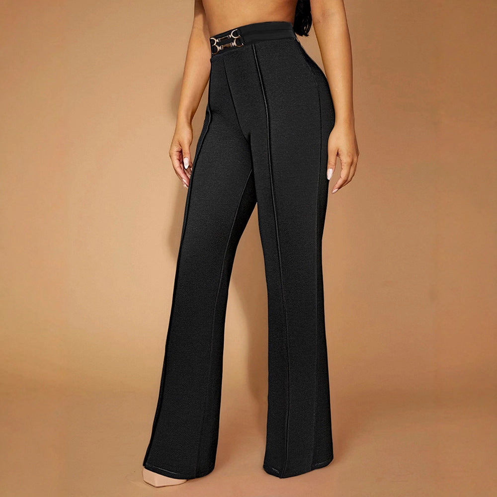 Damen Elegante High-Waist-Hose mit modischem Doppelschnallen-Detail EB