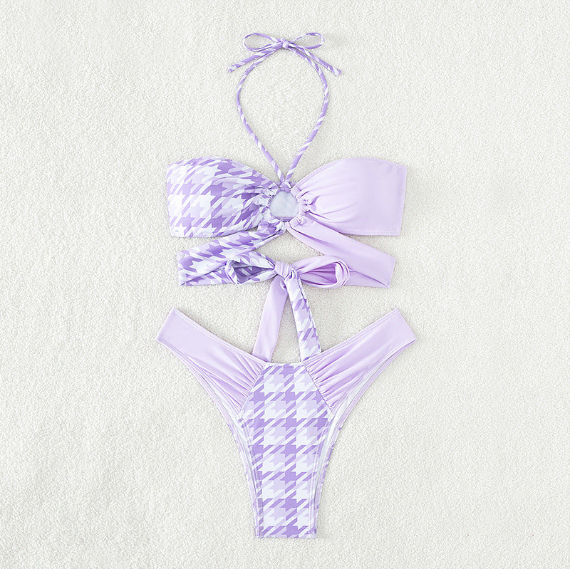 Damen Bandeau-Bikini mit modernen Knotendetails und strukturierter Oberflächenstruktur EB