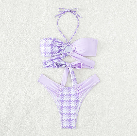 Damen Bandeau-Bikini mit modernen Knotendetails und strukturierter Oberflächenstruktur EB