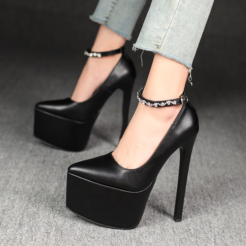 Damen Glamouröse Plateau-Pumps mit funkelndem Riemen und hohem Absatz EB