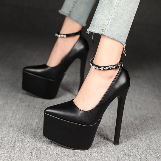 Damen Glamouröse Plateau-Pumps mit funkelndem Riemen und hohem Absatz EB
