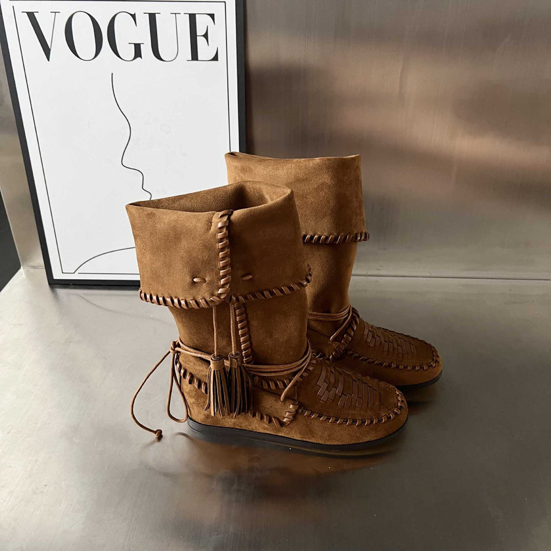Damen Modische Mokassins-Stiefel mit einzigartigem Flechtmuster von EB