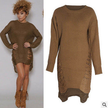 Damen Strickkleid mit aufregendem Rippendesign und seitlichen Schlitzen EB