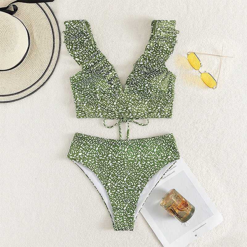 Damen Hoch taillierter Bikini mit voluminösen Rüschen EB