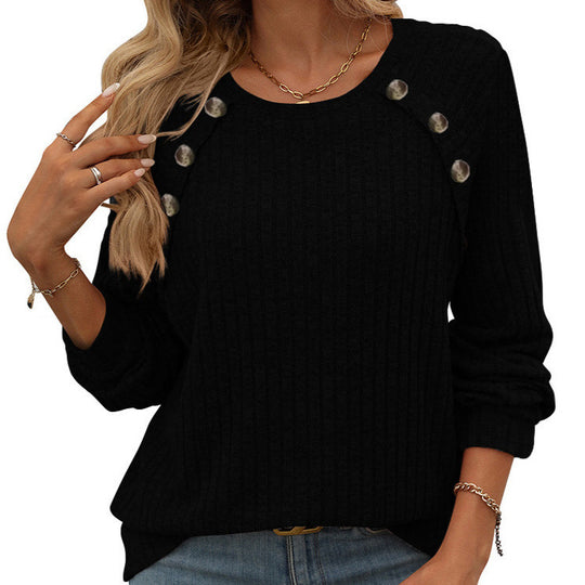 Damen Pullover mit dekorativen Knöpfen und strukturiertem Design EB