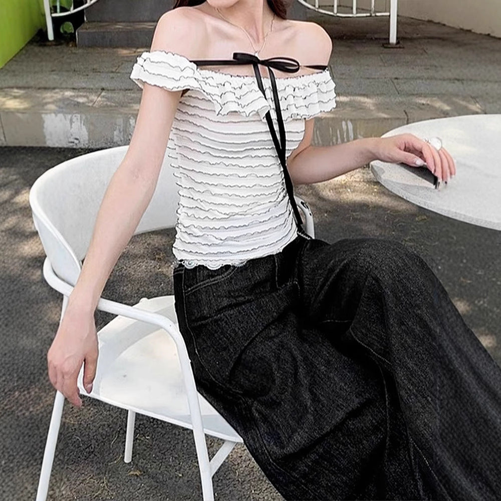 Damen Offshoulder-Bluse mit elegantem Wellenmuster EB