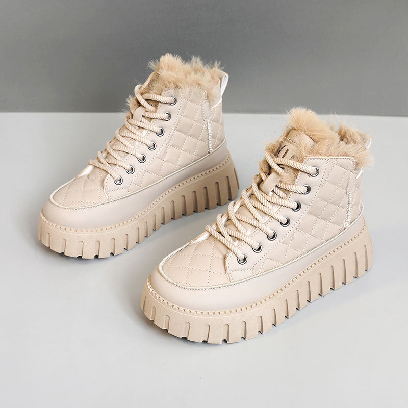 Damen Modische Winterstiefel mit kuscheligem Fellbesatz und rutschfester Sohle EB