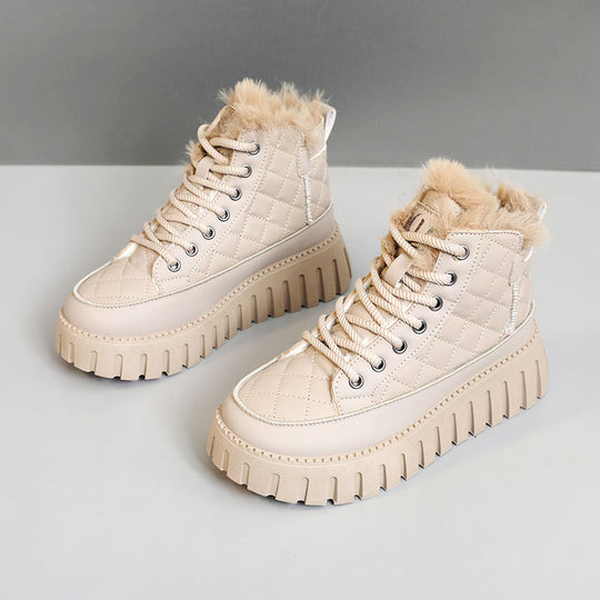 Damen Modische Winterstiefel mit kuscheligem Fellbesatz und rutschfester Sohle EB