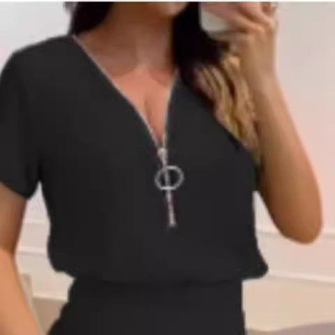 Damen Jumpsuit mit hochgeschlossenem Kragen und seitlichem Reißverschluss EB