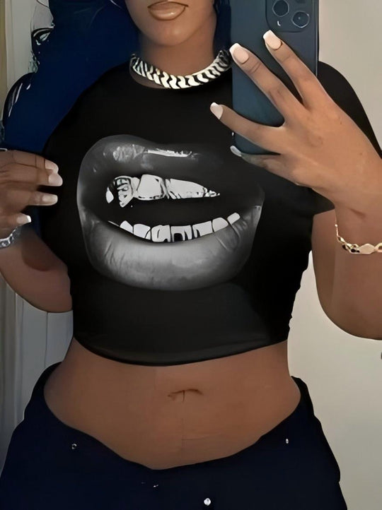 Damen Crop-Top mit künstlerischem Statement-Druck EB