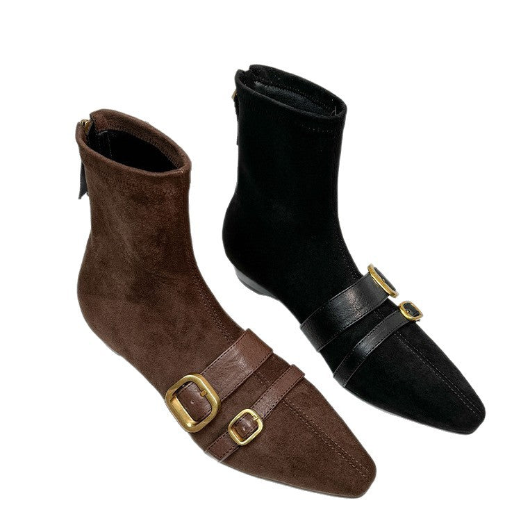Damen Ankle Boots mit modischen Schnallen und spitz zulaufendem Design EB