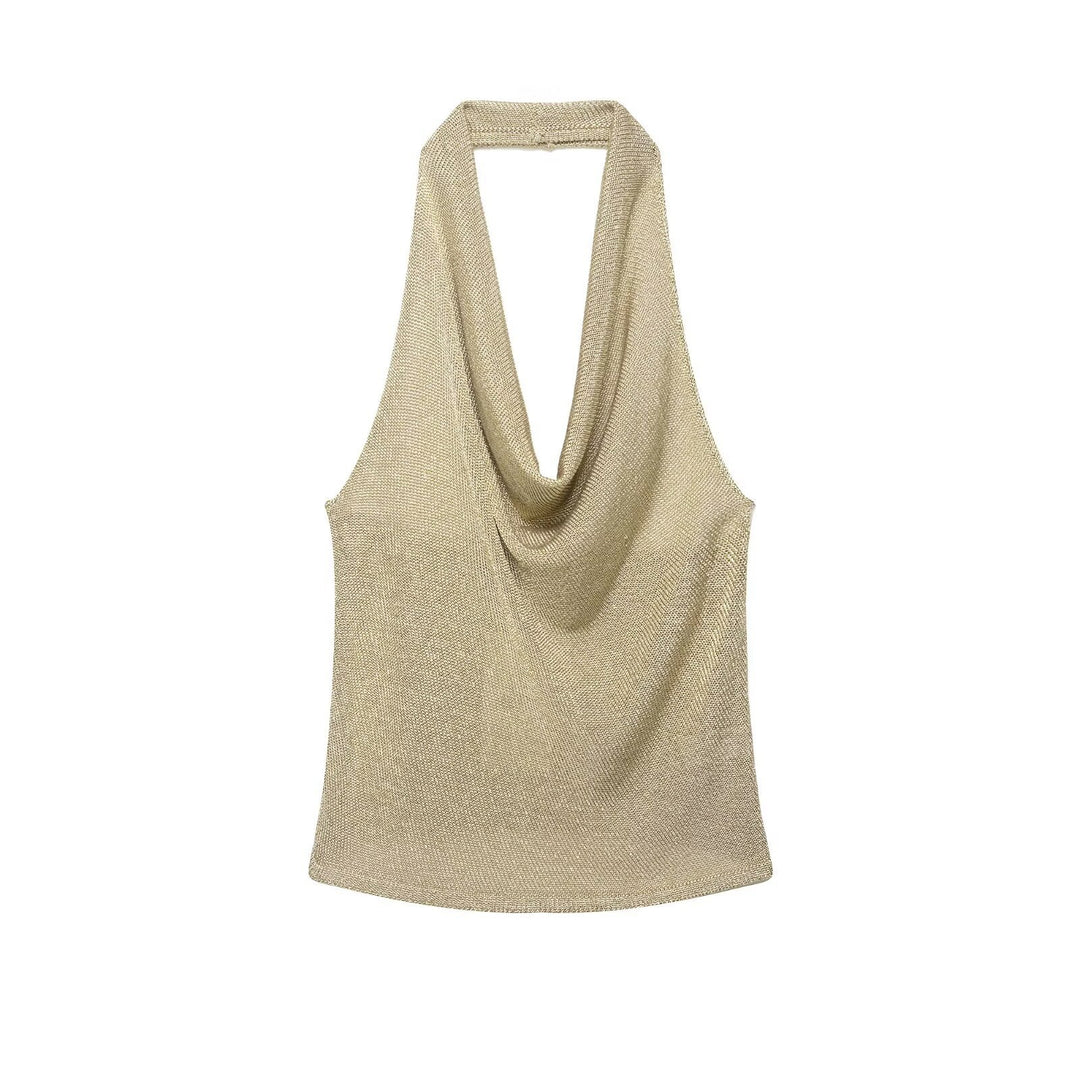 Damen Haltertop mit elegantem Wasserfall-Ausschnitt und schimmernden Akzenten EB