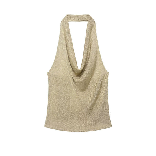 Damen Haltertop mit elegantem Wasserfall-Ausschnitt und schimmernden Akzenten EB