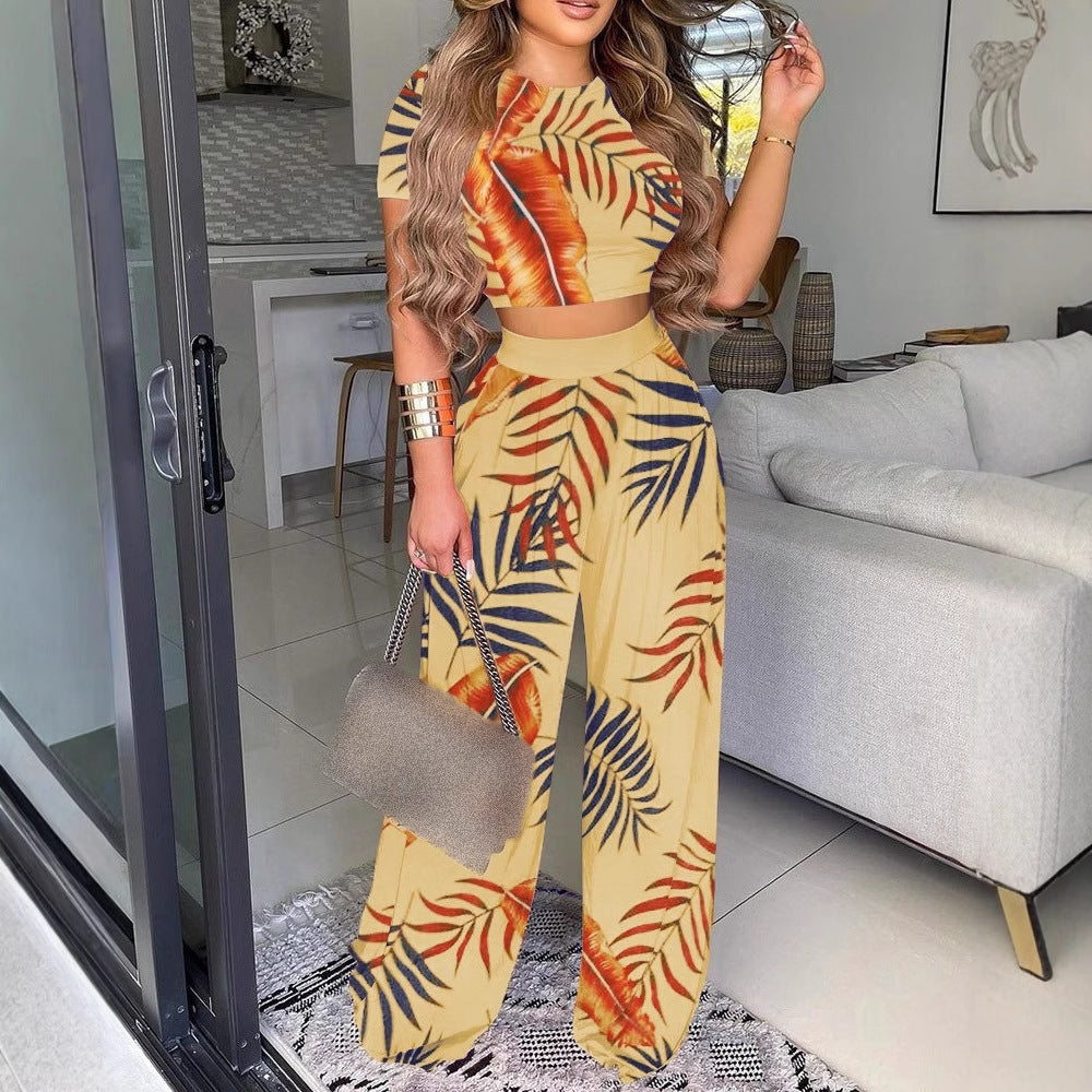 Damen elegantes und luftiges Set mit Palmenmuster EB