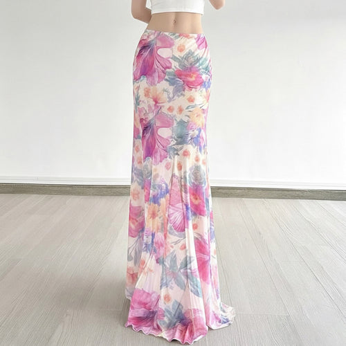 Damen Fließender Maxirock mit floralem Design und schwingendem Saum EB