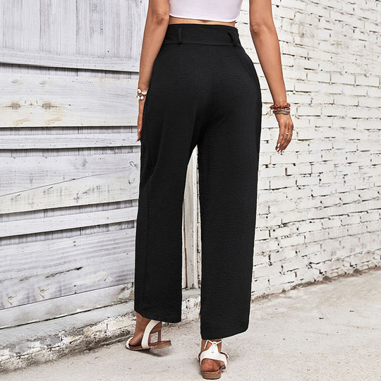 Damen weite High-Waist-Hose mit strukturiertem Obermaterial und eleganten Falten EB