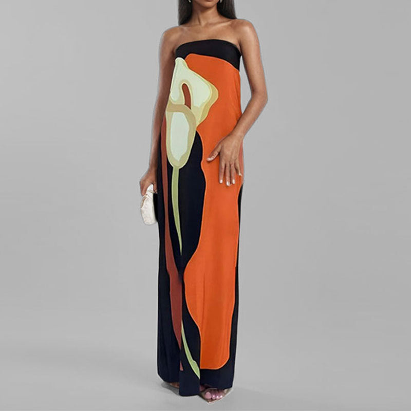 Damen Maxikleid mit elegantem Design und farbenfrohen Akzenten EB