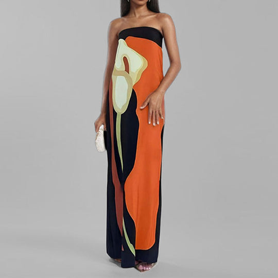 Damen Maxikleid mit elegantem Design und farbenfrohen Akzenten EB