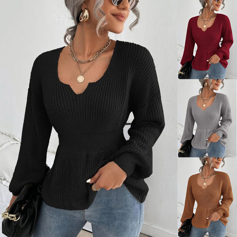 Damen modischer Strickpullover mit weichem Material und charmantem V-Ausschnitt EB