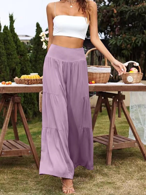 Damen Weit geschnittene Sommerhose mit elastischem Bund und fließendem Schnitt EB