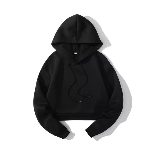 Damen nan cropped Kapuzenpullover mit weichem Fleece‑Innenfutter und elastischem Rippbund EB