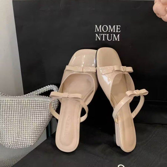 Damen modische Riemchen-Pantoletten mit eleganten Schleifen EB