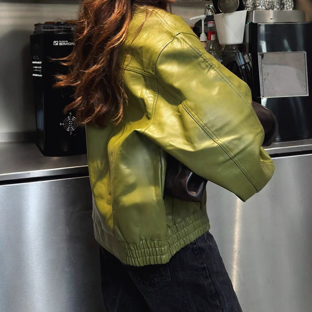 Damen Kunstlederjacke im lässigen Cropped-Stil mit praktischen Taschen EB