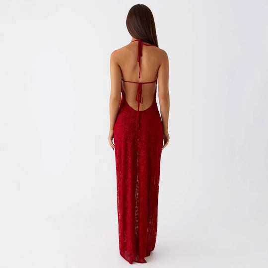 Damen Elegantes Abendkleid aus feiner Spitze mit tiefem V-Ausschnitt EB