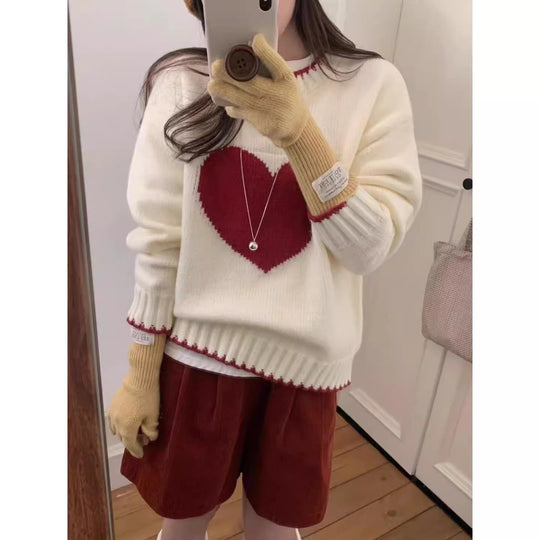 Damen angesagter Pullover mit Herzmotiv und lässigem Schnitt EB