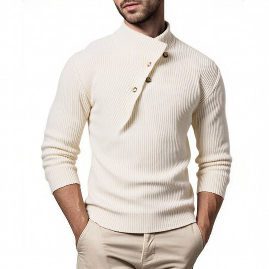 Herren modischer Strickpullover mit Stehkragen und asymmetrischer Knopfleiste EB