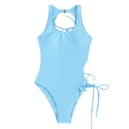 Damen Einteiler Badeanzug mit raffiniertem Schnitt und Schnürdetails EB