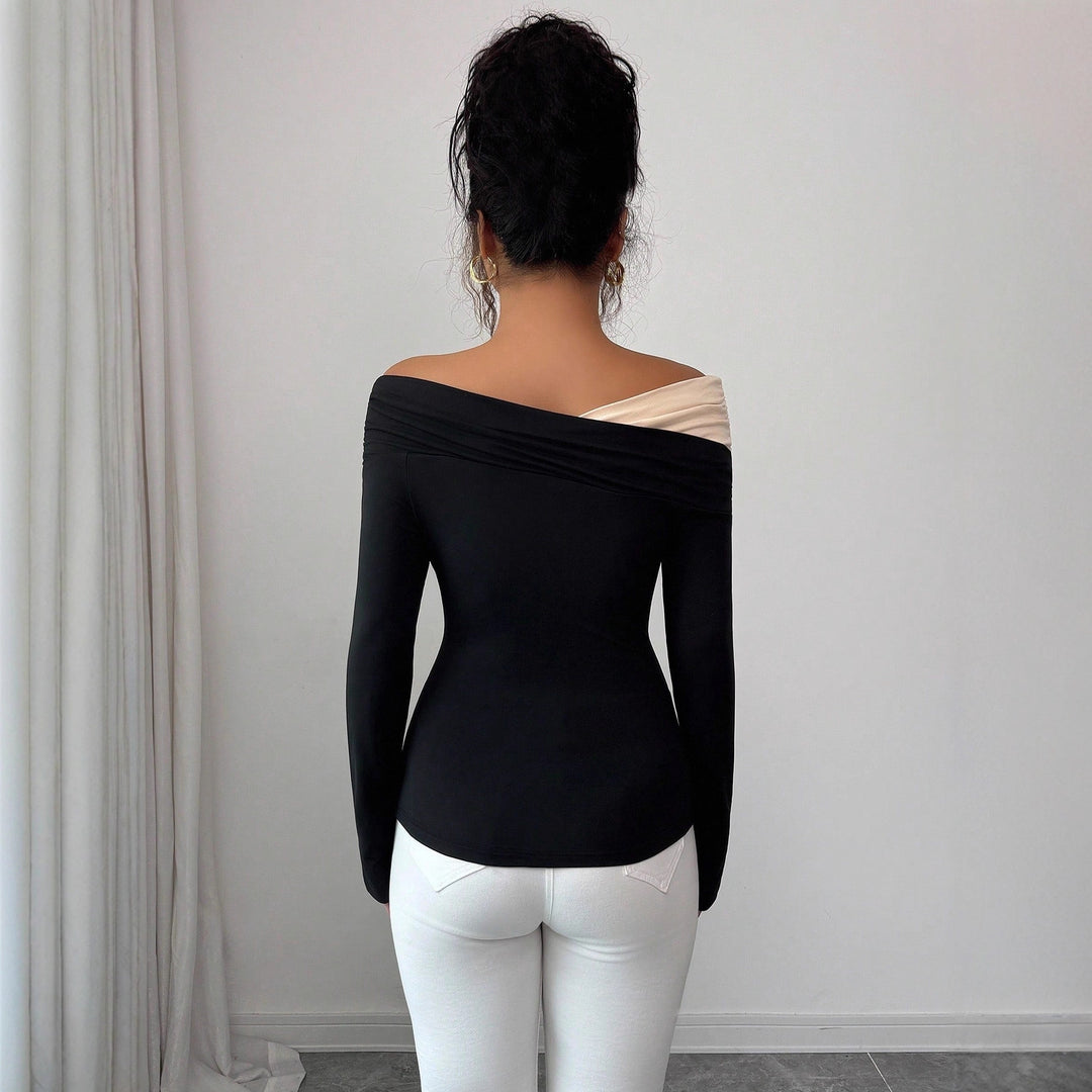 Damen nan asymmetrisches Carmen-Top mit Schulterraffung und körperbetonter Jersey-Passform EB