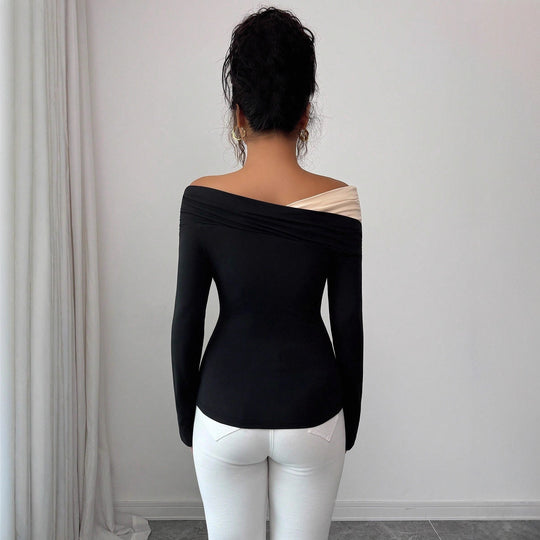 Damen nan asymmetrisches Carmen-Top mit Schulterraffung und körperbetonter Jersey-Passform EB