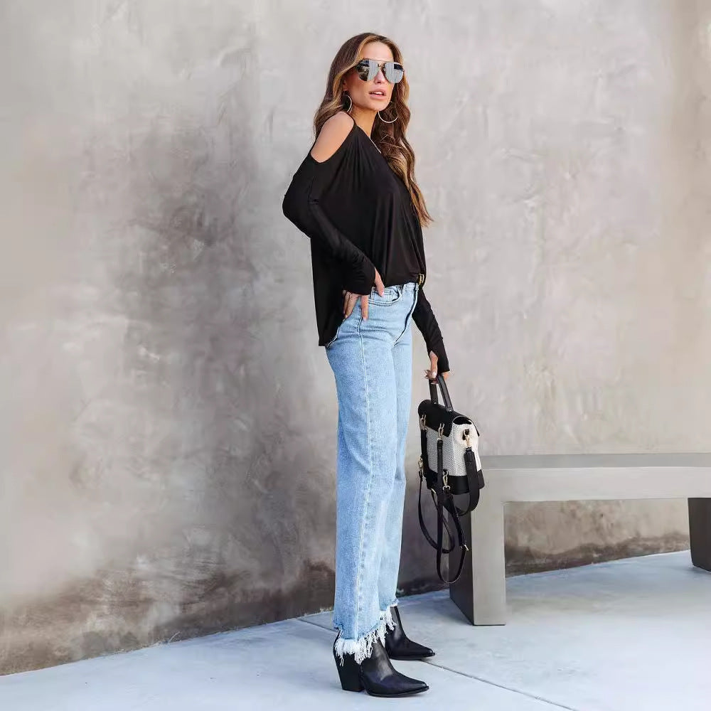 Damen Lässiger Oversized Pullover mit Cut-Out-Ärmeln EB