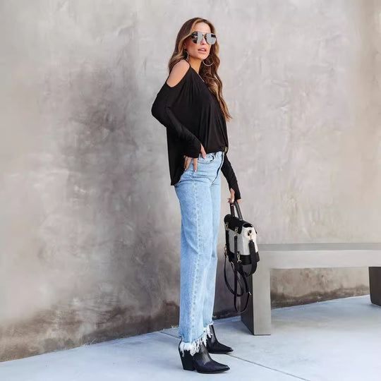 Damen Lässiger Oversized Pullover mit Cut-Out-Ärmeln EB