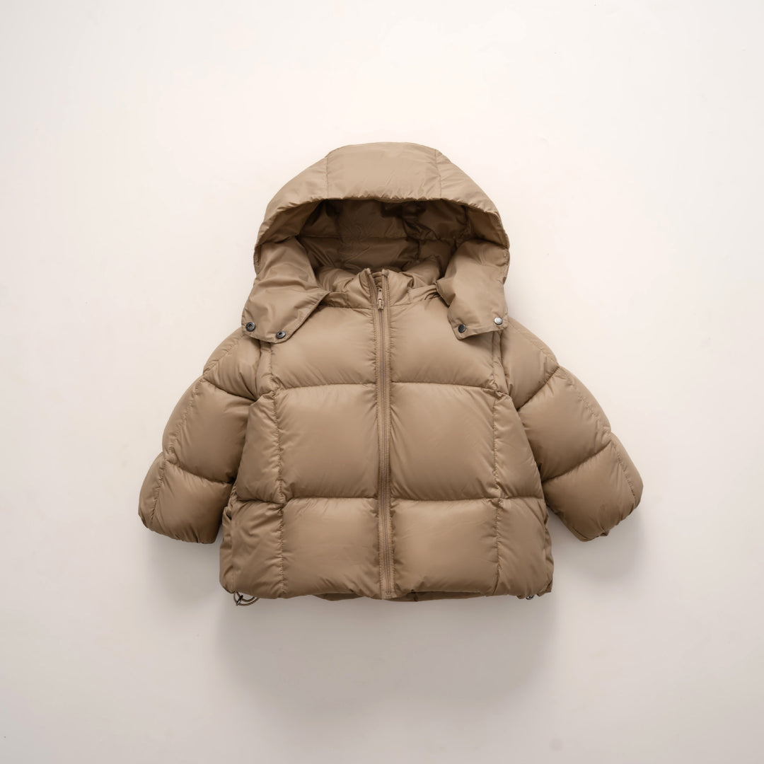 Damen moderne Daunenjacke mit abnehmbarer Kapuze und elastischen Bündchen EB