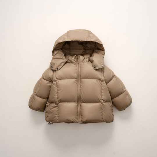Damen moderne Daunenjacke mit abnehmbarer Kapuze und elastischen Bündchen EB