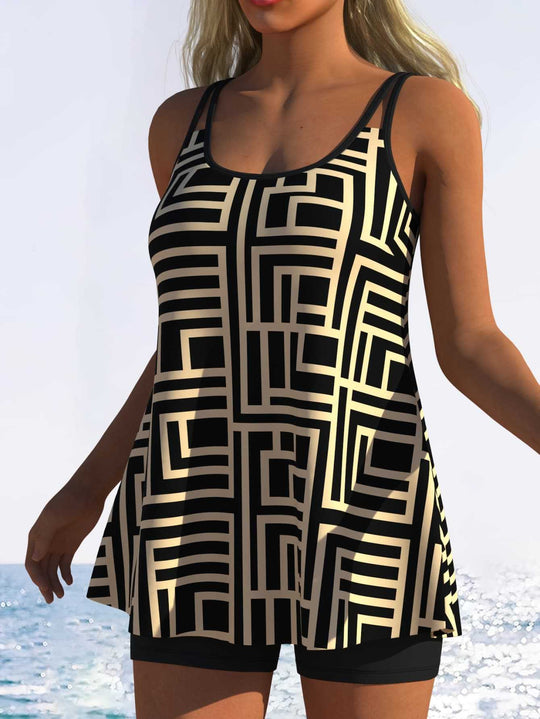 Damen Tankini mit verspieltem Streifenmuster und originellem Schnitt EB