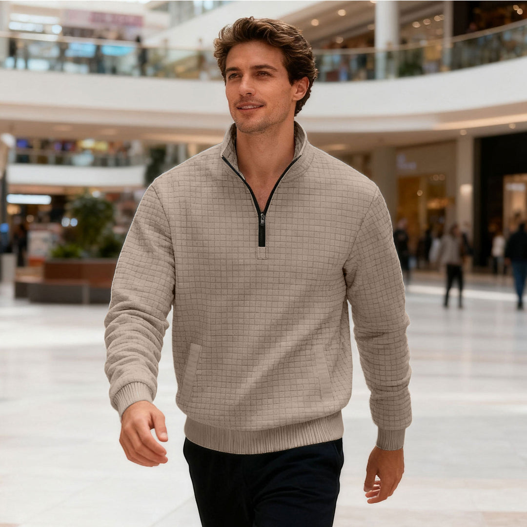 Herren nan gesteppter Halbzip-Sweater mit quadratischer Waffelstruktur und Kängurutasche EB